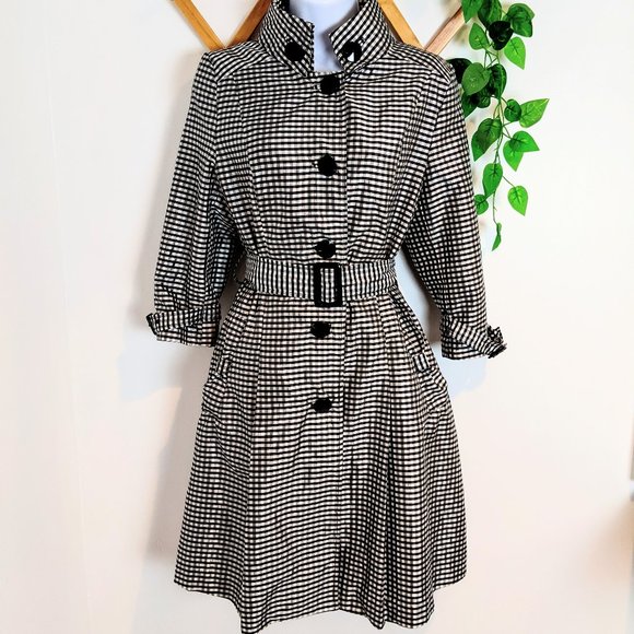Black Rivet Jackets & Blazers - BLACK RIVET CHECKERED BLACK & WHITE RAIN/ TRENCH COAT SIZE MEDIUM
